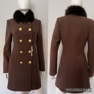 SALE🔥NWT WOMEN COAT MILITARY DOUBLE-BREASTED REAL RACCOON‎ FUR COLLAR INSULATED